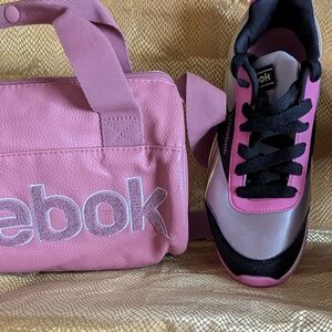 Reebok Pink and Black Sneakers with Matching Bag
